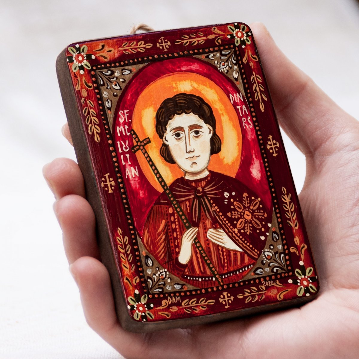 Wood icon, "Saint Julian of Antioch", miniature, 7x10cm