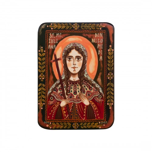 Icoană pe lemn "Sf. Mc. Iuliana din Nicomidia", miniatură, 7x10 cm