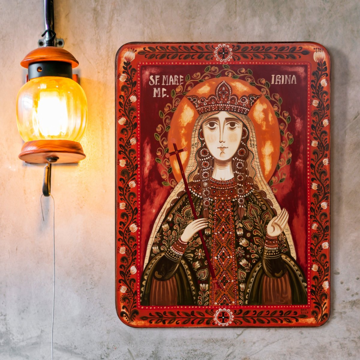 Wood icon, "Saint Irene of Thessaloniki", Hand painted
