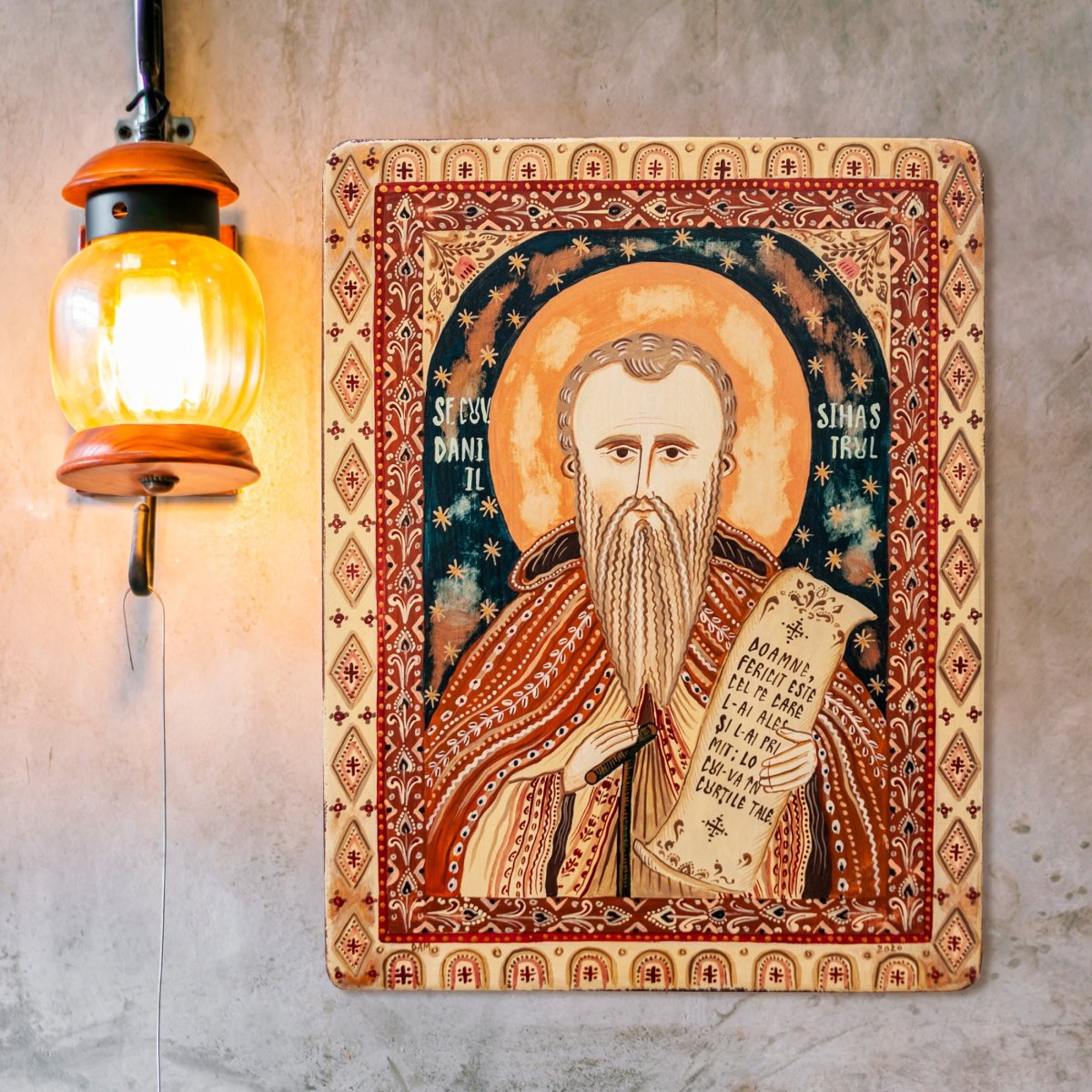 Wood icon, "Saint Daniel the Hesychast", Hand painted