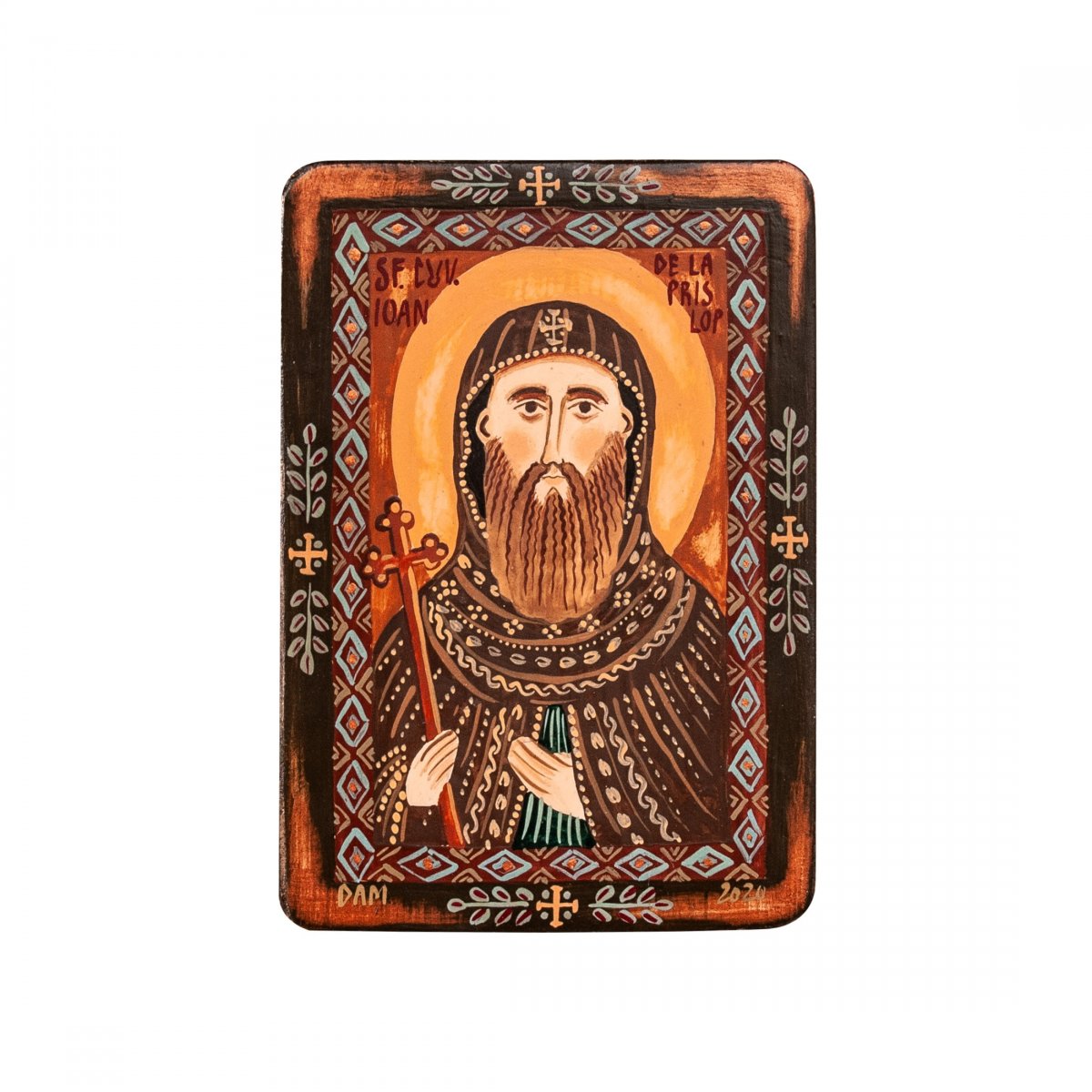 Wood icon, "Saint John from Prislop", miniature, 7x10cm