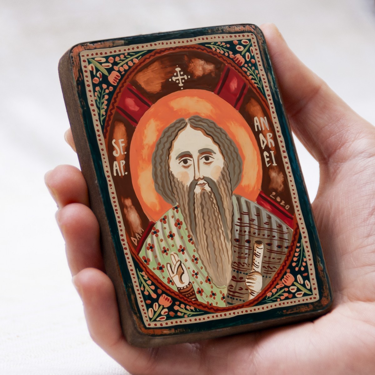 Wood icon, "Saint Andrew the Apostle", miniature, 7x10cm