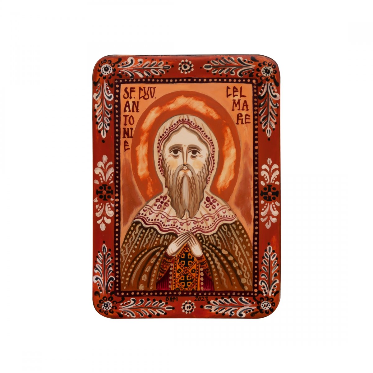 Icoană pe lemn "Sfântul Antonie cel Mare", miniatură, 7x10 cm