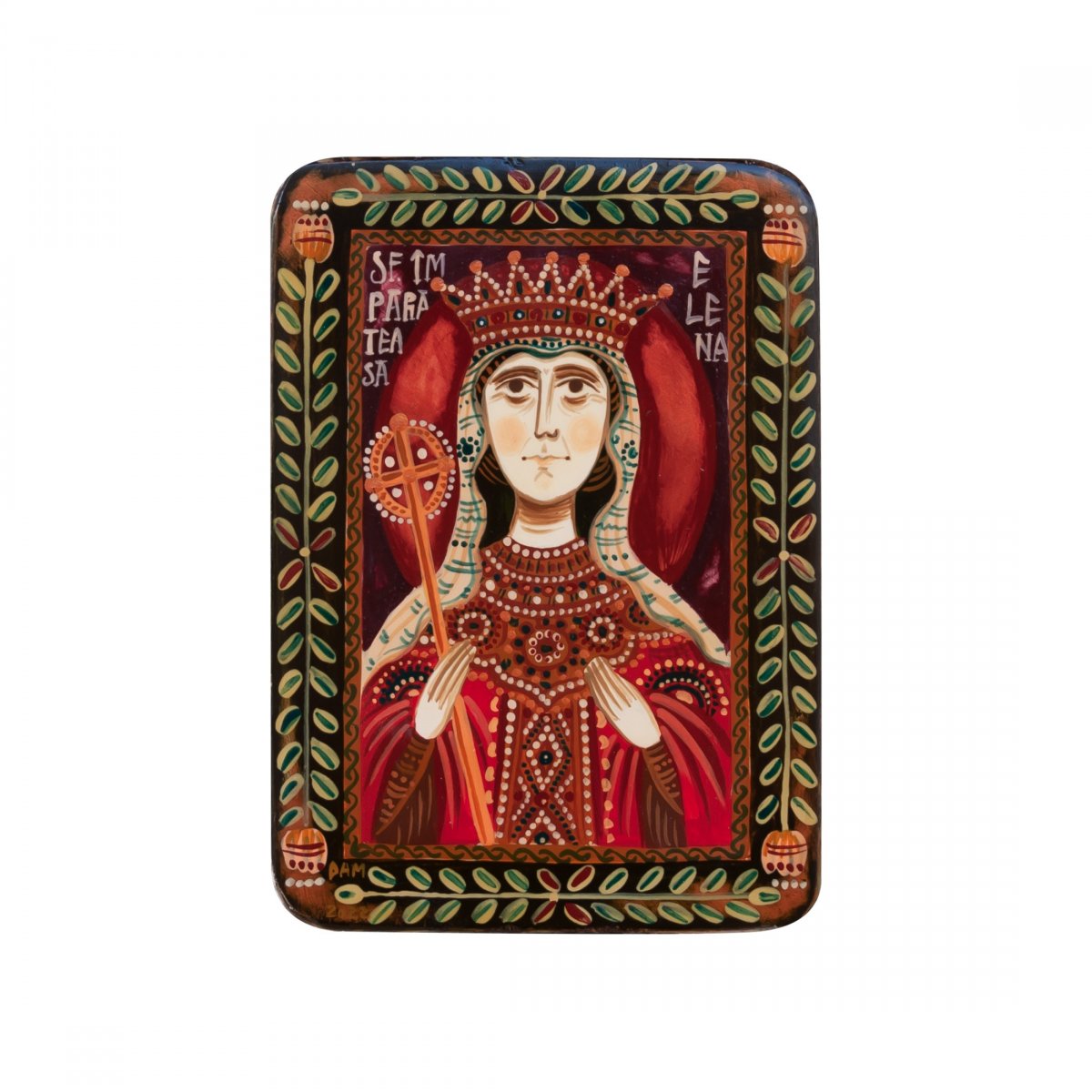 Icoană pe lemn "Sfânta Împărăteasă Elena", miniatură, 7x10 cm