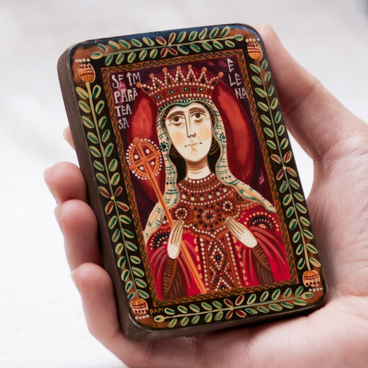 Icoană pe lemn "Sfânta Împărăteasă Elena", miniatură, 7x10 cm