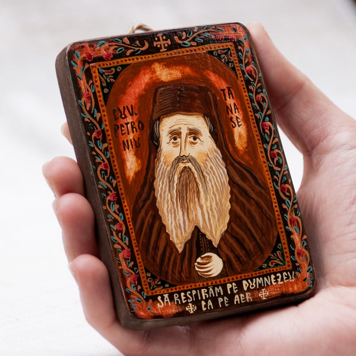 Icoană pe lemn "Cuviosul Petroniu Tănase", miniatură, 7x10 cm