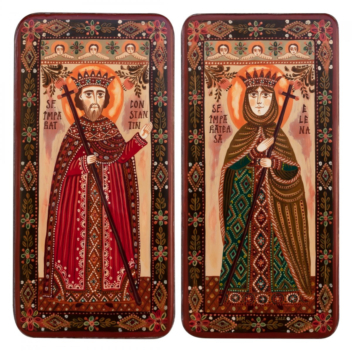 Icoană pe lemn tip diptic "Sf. Constantin și Elena", 2 x 10x20cm
