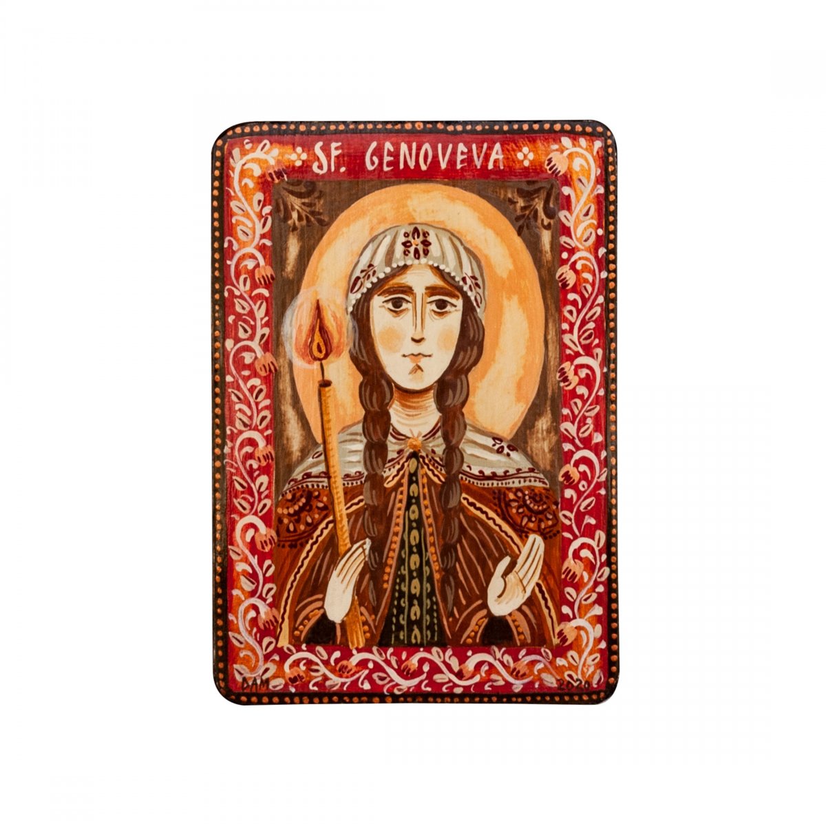 Wood icon, "Saint Genevieve of Paris", miniature, 7x10cm