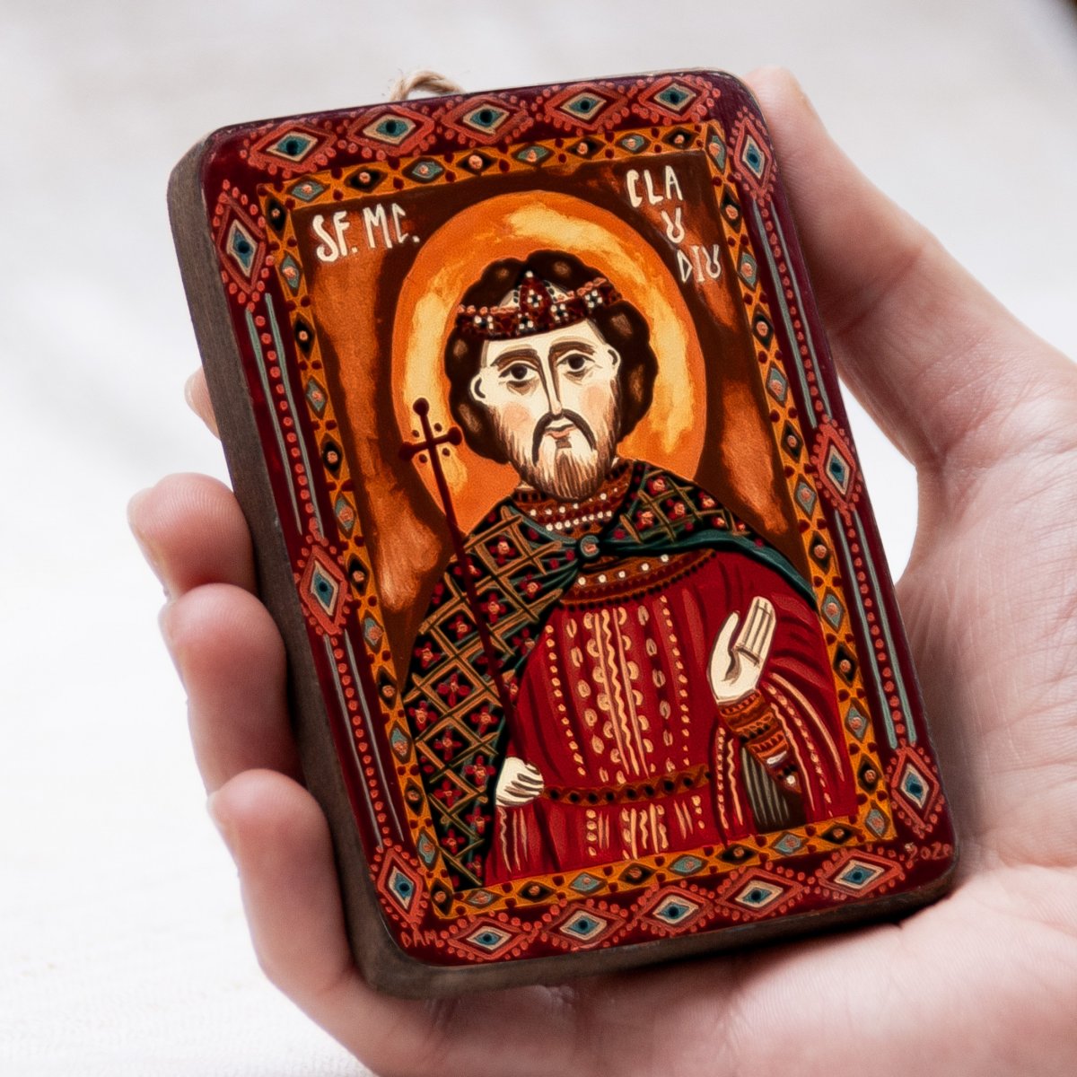 Wood icon, "Saint Claudius", miniature, 7x10cm