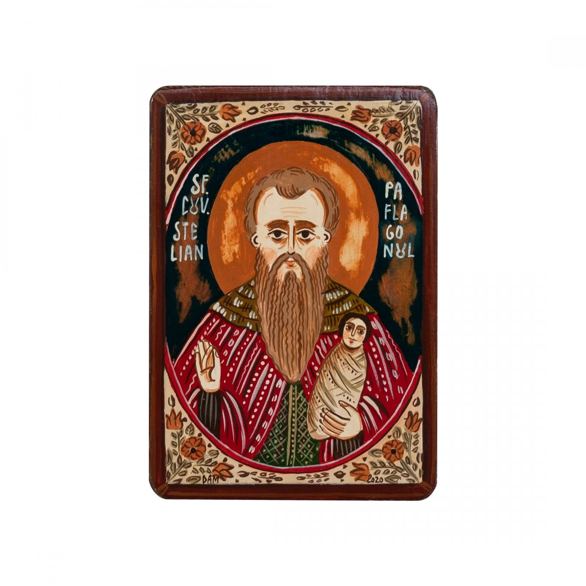 Icoană pe lemn "Sfântul Stelian Paflagonul", miniatură, 7x10 cm