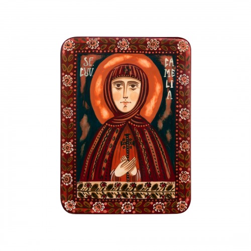 Wood icon, "Saint Camilla", miniature, 7x10cm