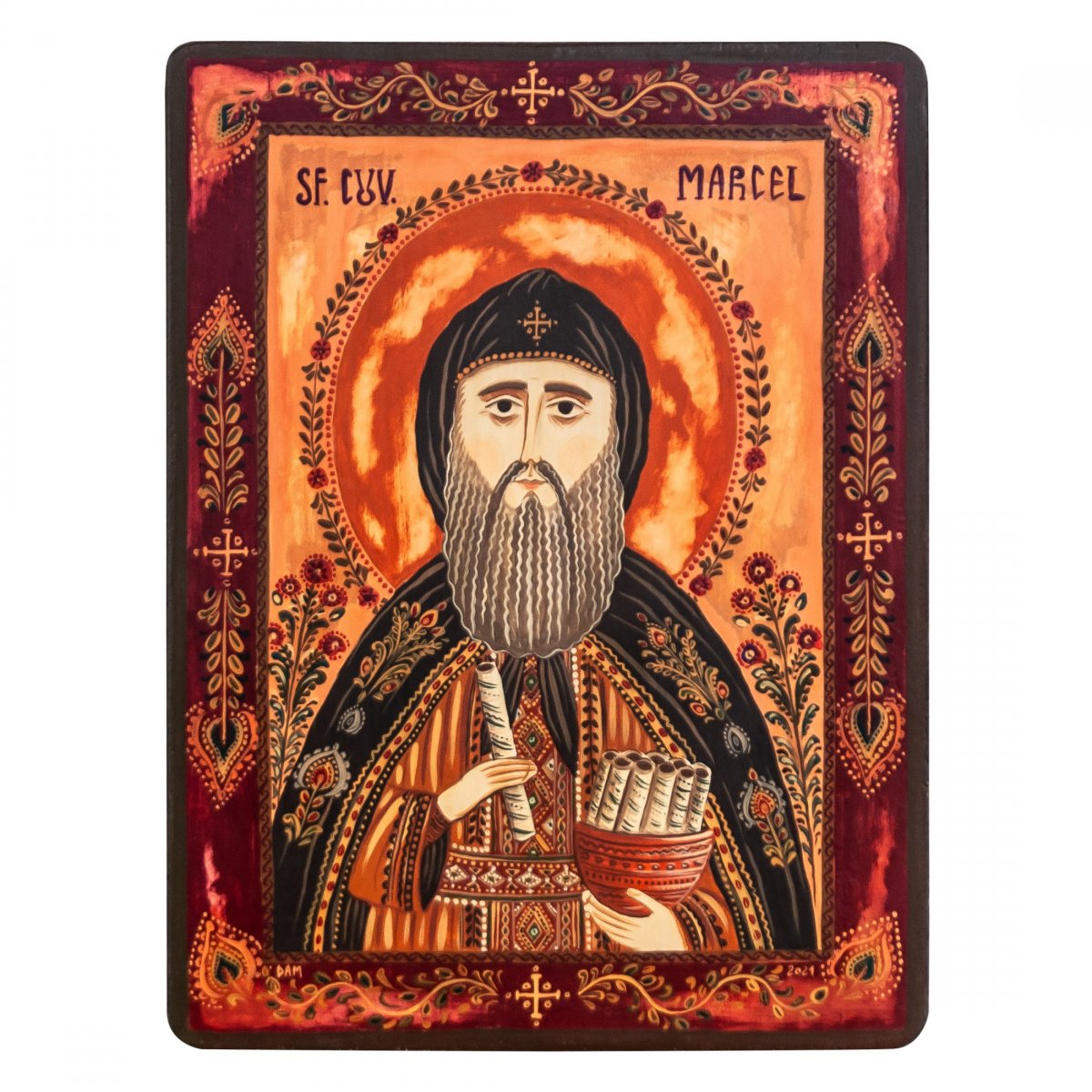 Wood icon, "Saint Marcel", Hand painted